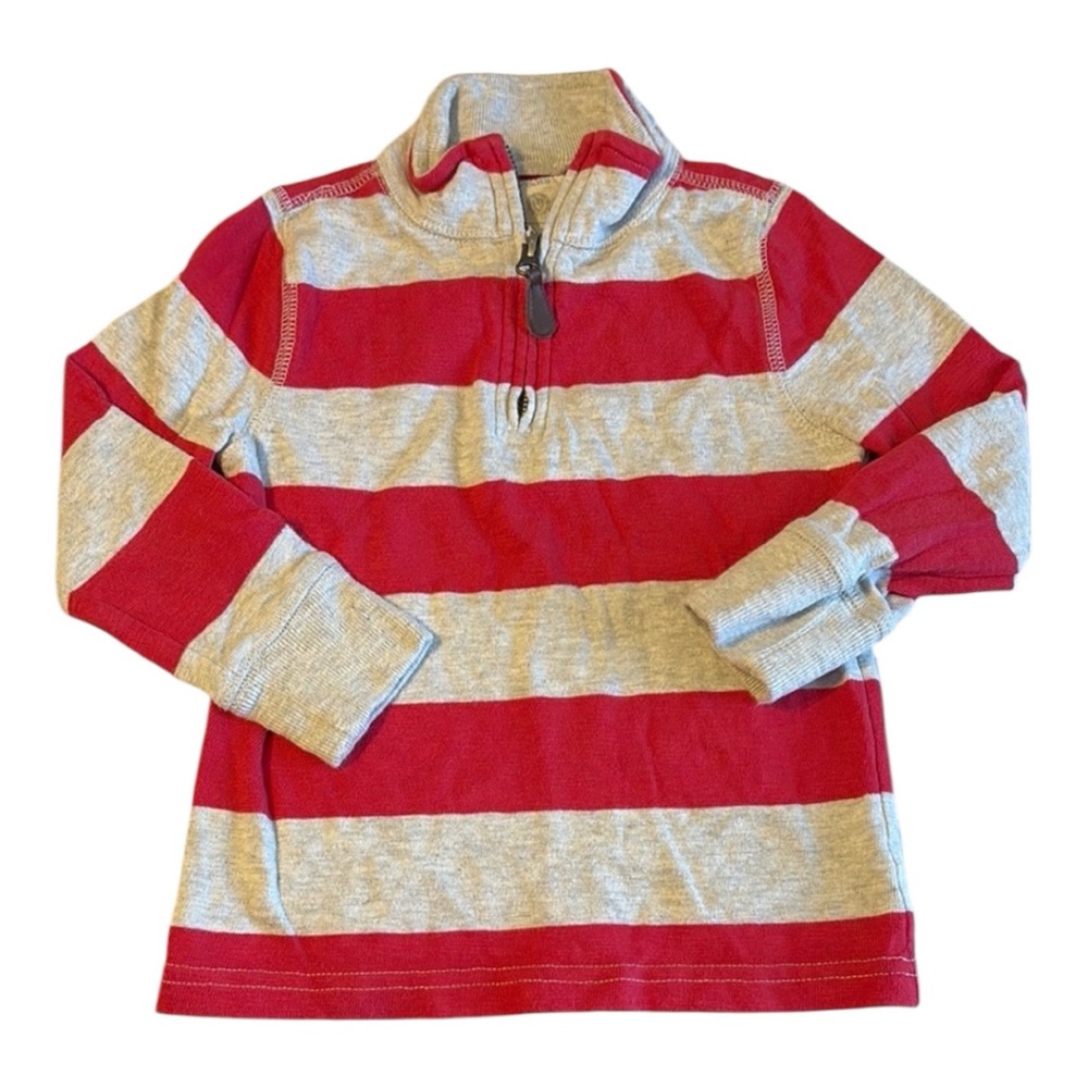 Crewcuts Red & Heather Grey Stripe 1/4 Zip Long Sleeve Shirt